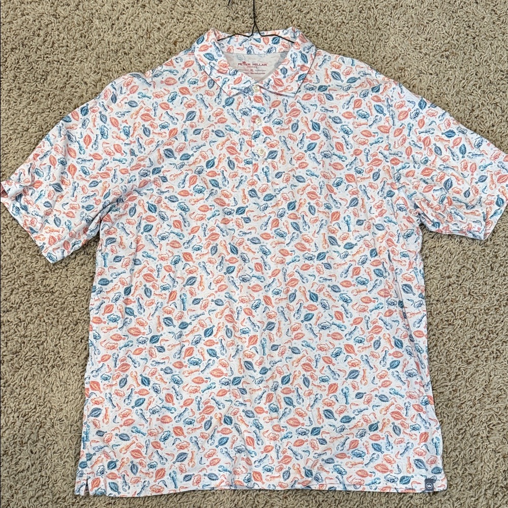 Peter Millar White and Blue Crab Polo Shirt
